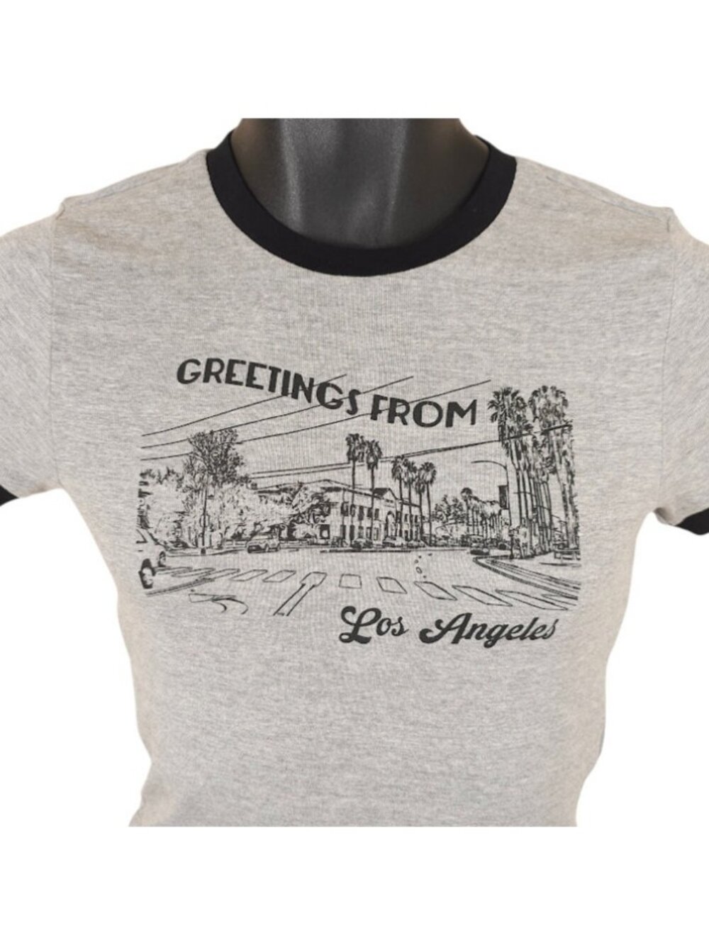 Los Angeles Babydoll Crop Top T Shirt Womens Size Medium Gray Travel Destination